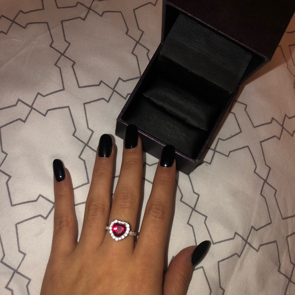 Heart shaped red ruby ring (comes with box)